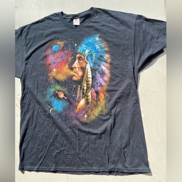 Men's Native American T-Shirt Black Huge Print 2XL USA Chief Indigenous Mystical - Picture 5 of 11